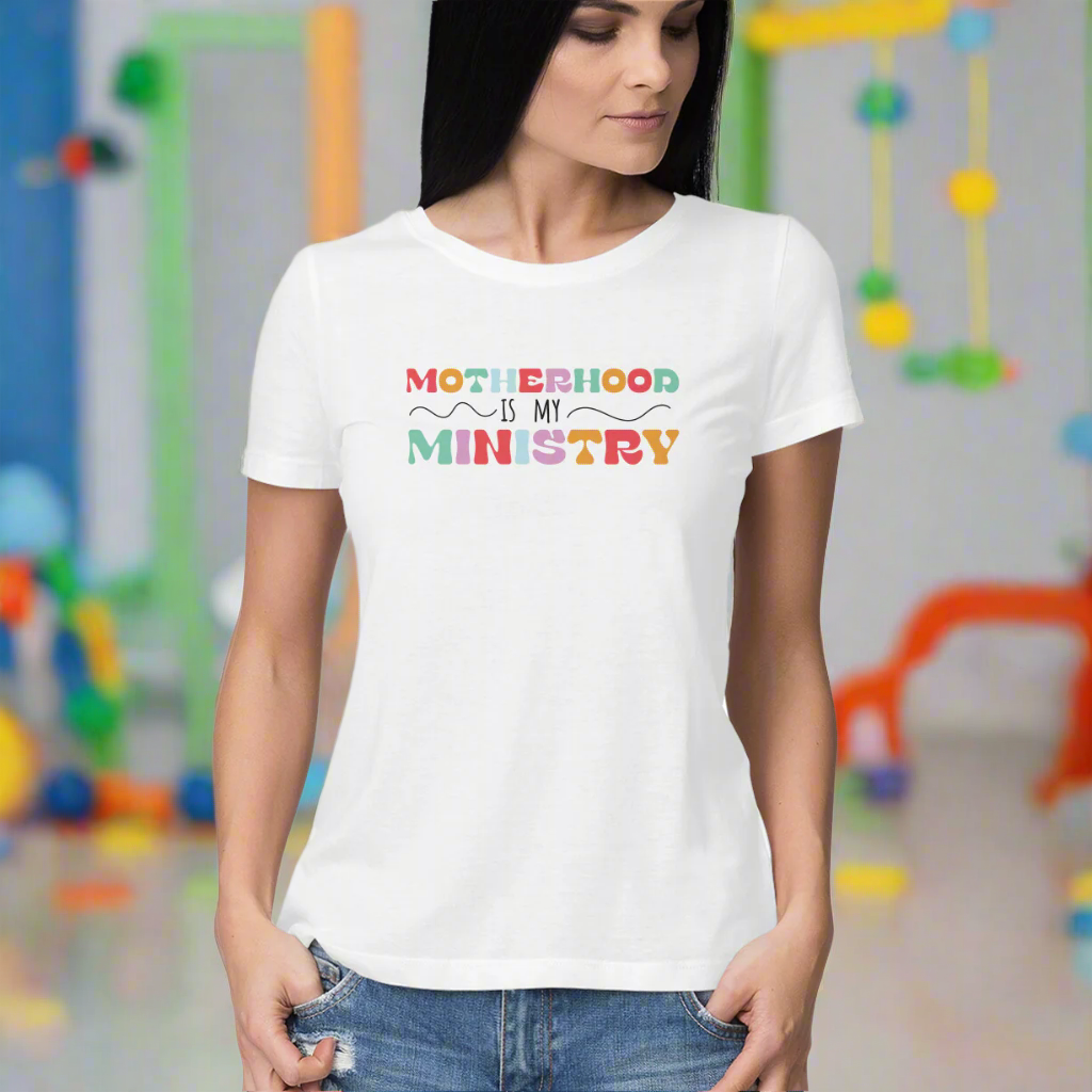 Motherhood is my Ministry White - Half Sleeve Round Neck Tshirt